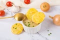 serving of cheese and vegetable cream soup Royalty Free Stock Photo