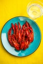 Serving Colorful Red Crayfish or Lobster, Top View,Vibrant Modern Color