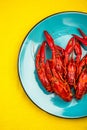Serving Colorful Red Crayfish or Lobster, Top View,Vibrant Modern Color
