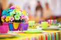 Serving colorful table with decoration for child birthday