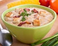 Serving of corn cream soup puree Royalty Free Stock Photo