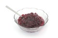 Serving of cranberry sauce in dish with spoon