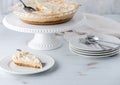 A serving of a delicious custard pie topped with merengue, ready for eating. Royalty Free Stock Photo