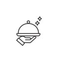 Serving food icon. Waiter and tray of food concept isolated outline on white background Royalty Free Stock Photo