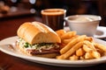 serving french dip sandwich at a restaurant