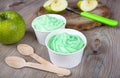 Frozen creamy ice yoghurt with fresh green apples