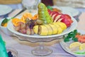 Serving fruits at a festive new year and Christmas table Royalty Free Stock Photo