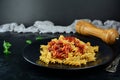 Delicious Whole Wheat Fusilli Pasta with Tomato Sauce Royalty Free Stock Photo