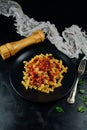 Delicious Whole Wheat Fusilli Pasta with Tomato Sauce Royalty Free Stock Photo