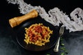 Delicious Whole Wheat Fusilli Pasta with Tomato Sauce Royalty Free Stock Photo