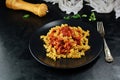 Delicious Whole Wheat Fusilli Pasta with Tomato Sauce Royalty Free Stock Photo