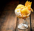 Serving of Italian speciality mango ice-cream