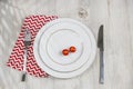 Serving plate, spoon, fork, knife and red napkin Royalty Free Stock Photo