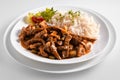 Serving of pork ragout in a rich gravy Royalty Free Stock Photo