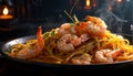 A serving of shrimp scampi over a bed of linguine Royalty Free Stock Photo