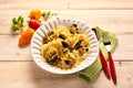 Serving size of pasta with mussels Royalty Free Stock Photo
