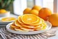 serving slices of oranges on a white china plate
