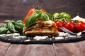 Serving of spicy traditional Italian beef lasagne in a restaurant Royalty Free Stock Photo