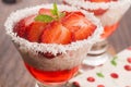 A serving of strawberry over tapioca and jelly