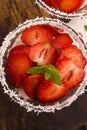 A serving of strawberry over tapioca and jelly