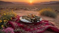 Sunset Dinner in the Desert: Delicious Dolmas with Rice Royalty Free Stock Photo