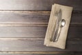 Serving table with rustic style and old flatware on wooden table Royalty Free Stock Photo