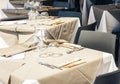 Serving on the table on terrace in the restaurant in Catania, Sicily, Italy, setting for diner Royalty Free Stock Photo