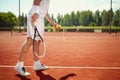 Serving tennis ball Royalty Free Stock Photo