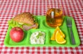 Serving tray with healthy food on table Royalty Free Stock Photo