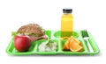 Serving tray with healthy food on white background Royalty Free Stock Photo