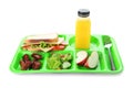 Serving tray with healthy food on white background. Royalty Free Stock Photo