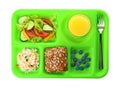 Serving tray with healthy food on white background, Royalty Free Stock Photo