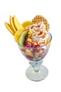 Serving of tropical fruit salad and ice-cream Royalty Free Stock Photo