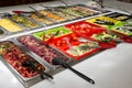 Serving vegetables and salads, self-service restaurant. vegetables tomatoes, cucumbers, marinade. Copispace