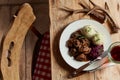 Serving of wild venison goulash with dumplings Royalty Free Stock Photo