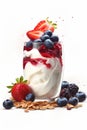 Serving of yogurt with fresh berries and granola AI generated