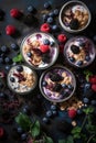 Serving of yogurt with fresh berries and granola AI generated