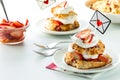 Servings of fresh homemade strawberry shortcakes for Valentine's Day.