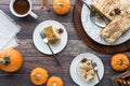 Servings of homemade pumpkin spice latte cake, ready for eating. Royalty Free Stock Photo