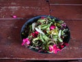 Sesaji or sajen, various flower, offering to spirit Royalty Free Stock Photo