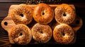 Sesame Bagels On Wooden Board: A Delicious Jewish Delight