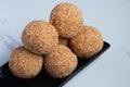 sesame balls with Sweet Red Bean Paste, Thai dessert Royalty Free Stock Photo