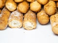 Sesame biscuits on a white background. Biscuits are elongated in the form of sticks. Bread products. Flour products. Healthy food Royalty Free Stock Photo