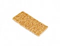 Sesame brittle bar on white background.