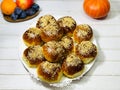 Sesame buns are on a white plate. Royalty Free Stock Photo