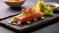 Sesame-Crusted Salmon Tataki with Fresh Salad Delights. Generative AI