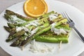 Sesame and garlic grilled asparagus rafts