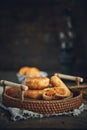 Sesame meat muffins, traditional handmade food, dark background Royalty Free Stock Photo