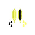 Flat vector illustration of sesame seeds, pods and a drop of oil.