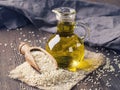 Sesame oil and seeds Royalty Free Stock Photo